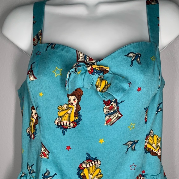 Hot topic Disney Belle Pin Up Dress Size L Blue - Picture 7 of 12
